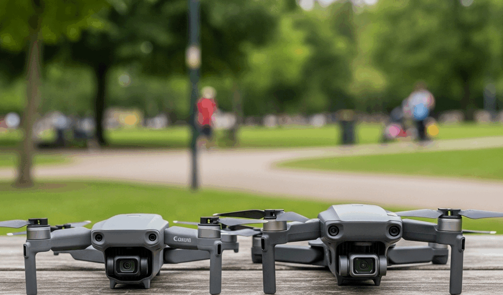 two small consumer drones side by side on a wooden table one 20260331 083306