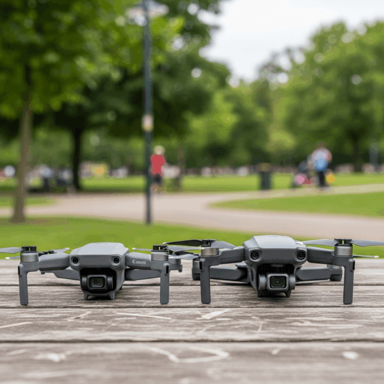 two small consumer drones side by side on a wooden table one 20260331 083306
